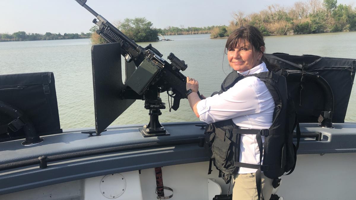 Congresswoman Harshbarger on a gun boat at the border