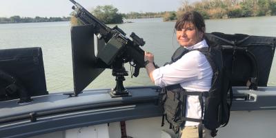 Congresswoman Harshbarger on a gun boat at the border